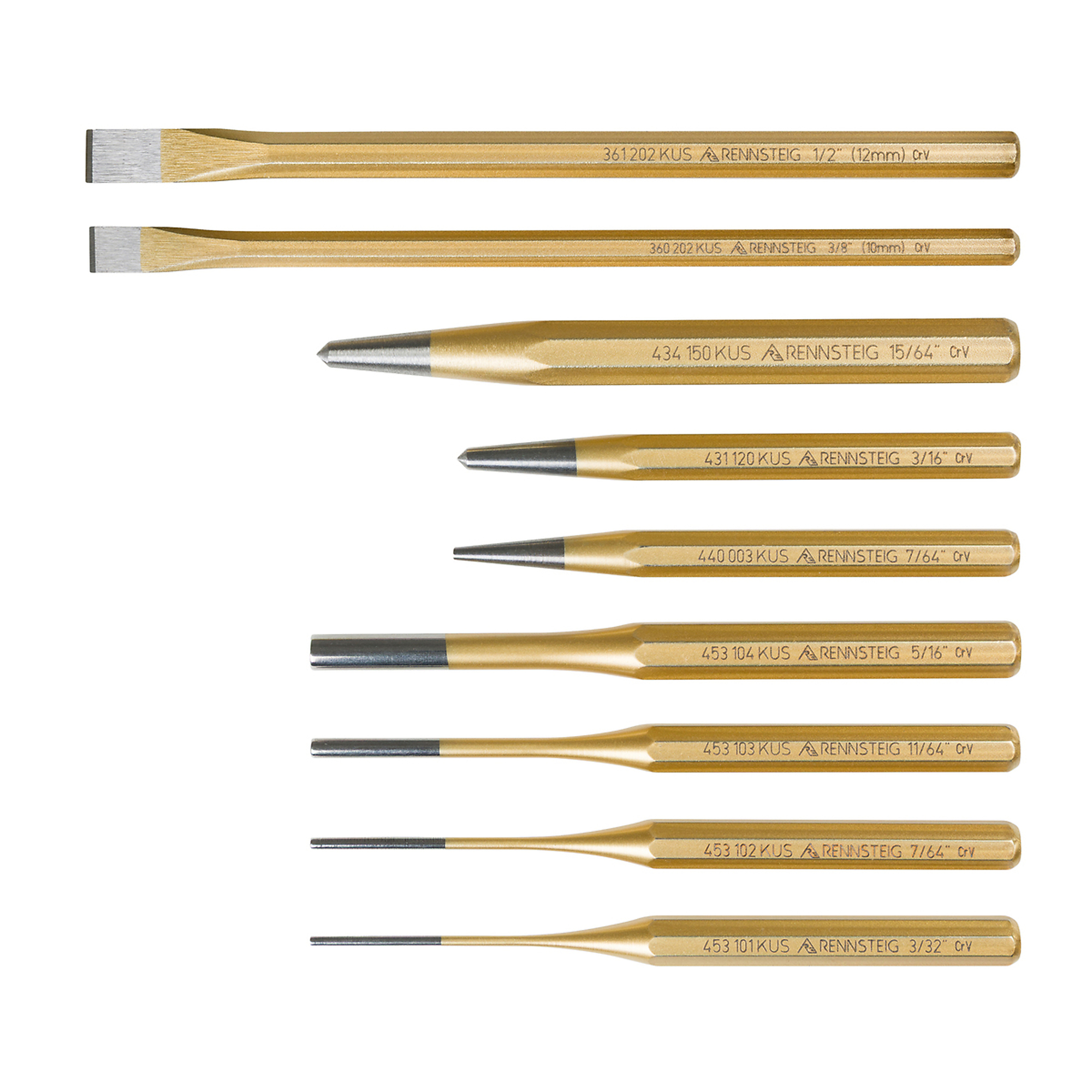 Knipex Rennsteig Punch and Chisel Set — 9-Piece, Cold Chisels, Center Punches, Pin Punches, Model# 9R 400 009